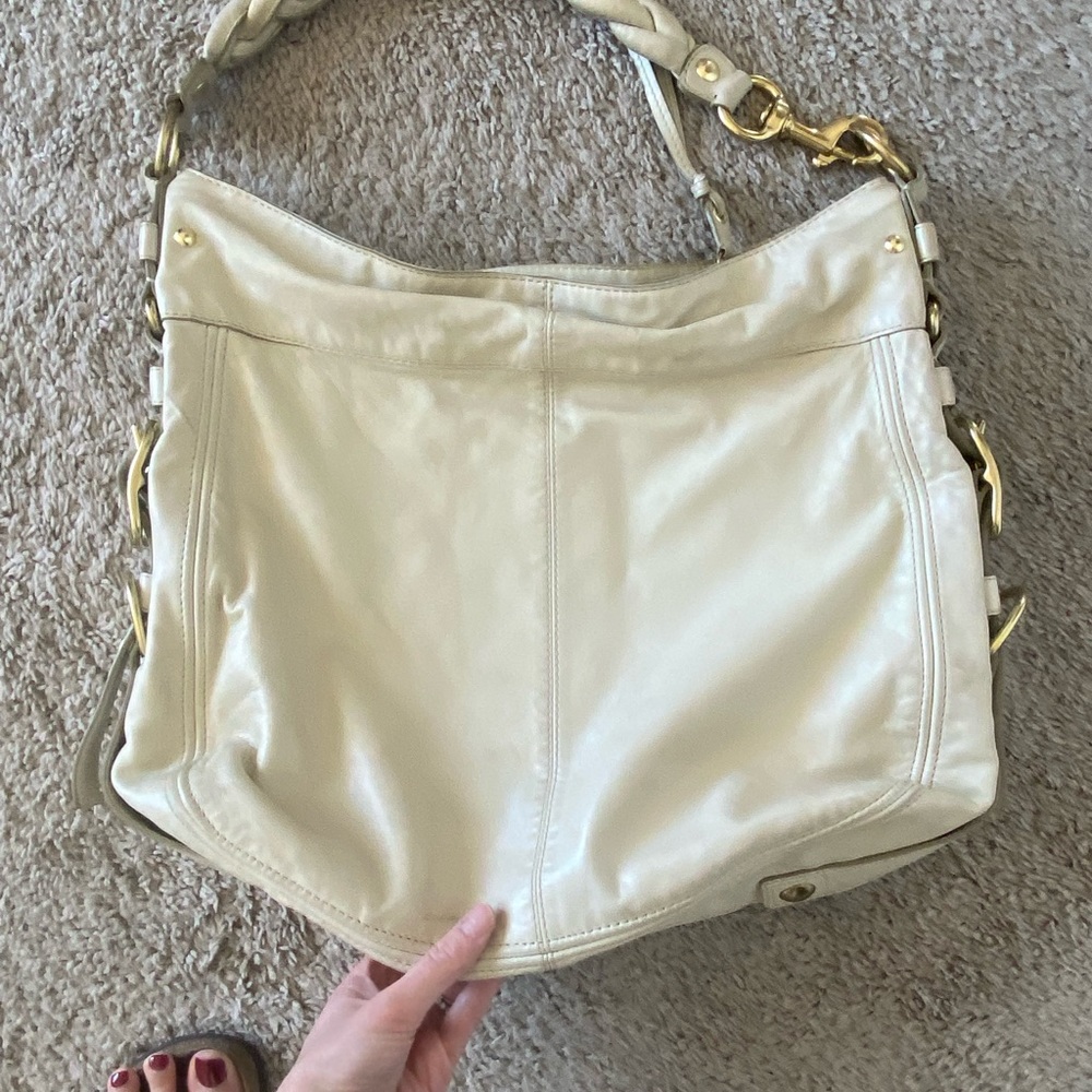 Soft off white leather over the shoulder Coach bag - gorgeous leather.